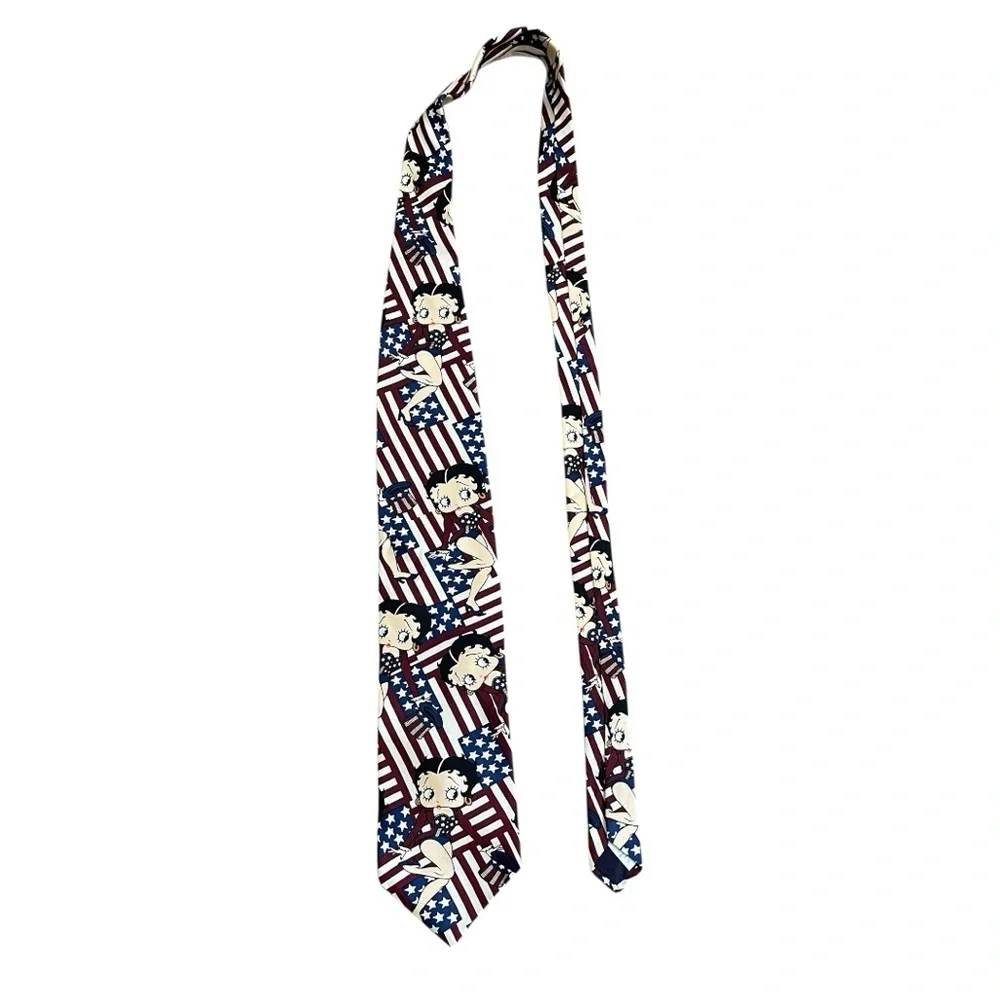 Vintage 1998 Ralph Marlin Betty Boop American Flag Men’s Neck Tie USA 100% silk